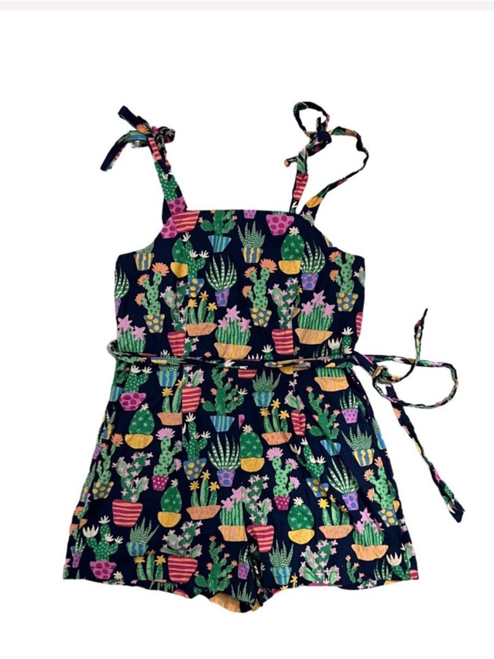 Princess Highway Navy Cactus & Floral Print Tie-Strap Romper